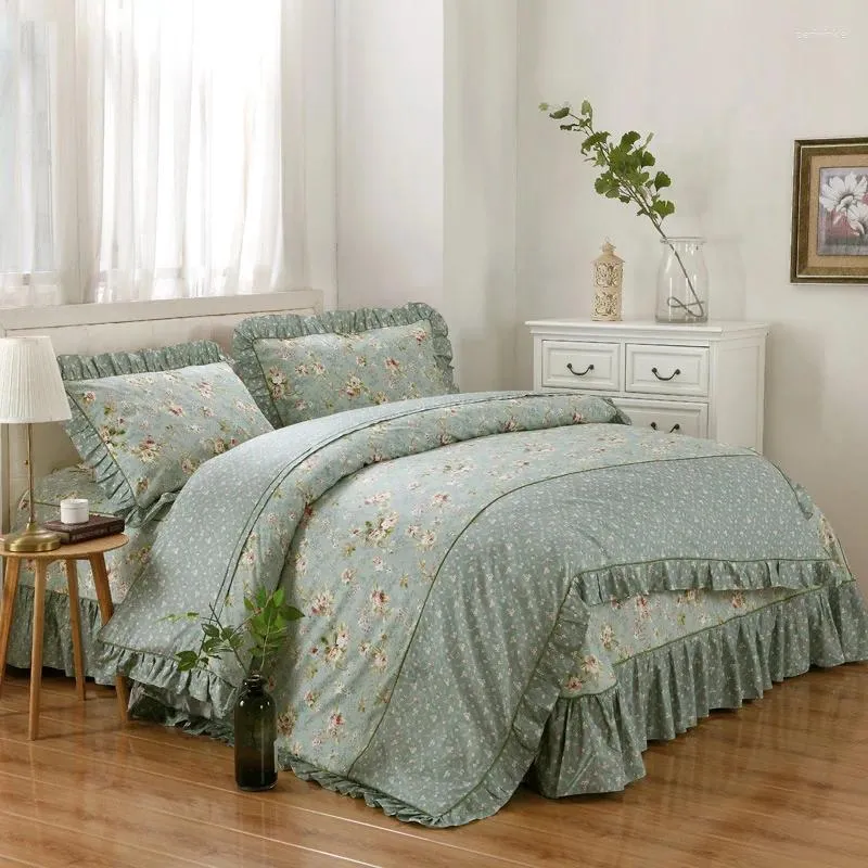 Set di biancheria da letto set di cotone set principessa vento loto foglie foglie fogli pigno copripiumino rustico copritura botanica fiore di diffusione kit