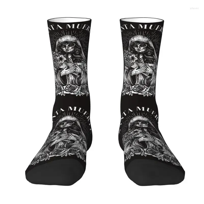 Men's Socks Santa Muerte Sugar Skull Female Deity Satanic Dead Mexican Dress Men Women Warm Funny Novelty Crew