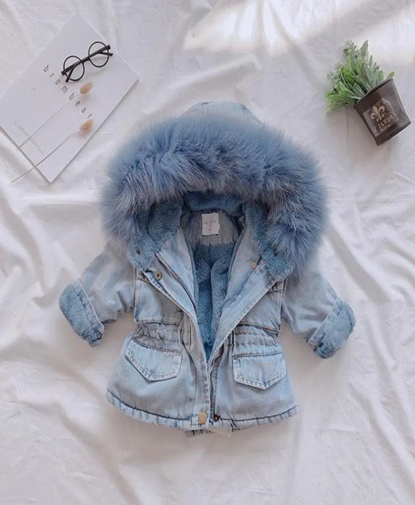 2019 Designer Girl039s cottonpadded Winter coat baby jeans thick winter coat Kids Designer Clothes Girls Denim Clothing8286417