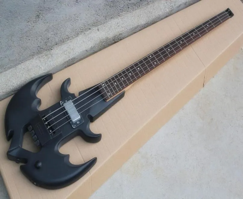 Fábrica personalizada preta fosca 4 strings bass guitar elétrico com forma de âncora24 fretrosewood fretboffering personalizado2402437