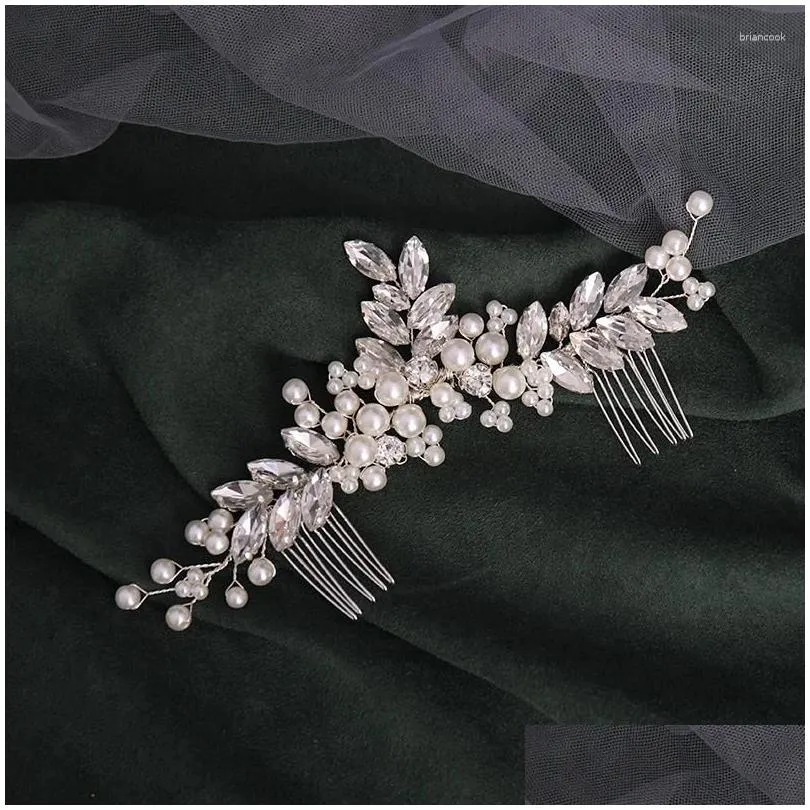 Hair Clips Pearl Flower Comb Headdress Wedding Accessories Bridal Tiara Crystal Ornaments Handmade Jewelry