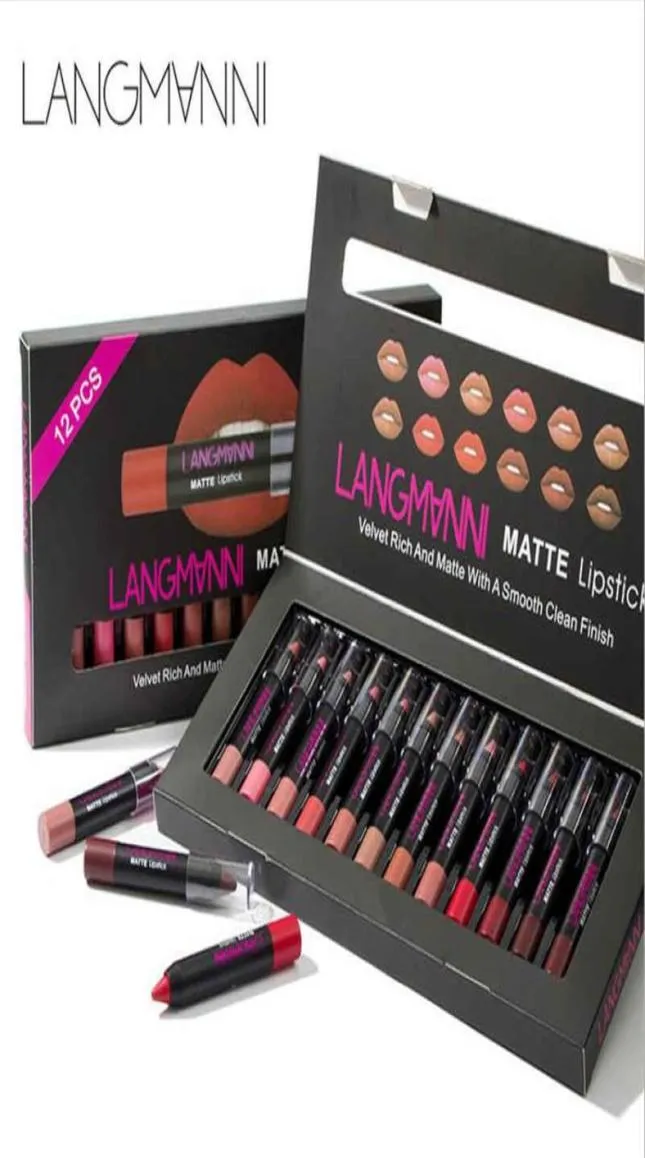 Langmanni Waterfroof Matte Lipstick Pencil Kit Makeup Matte Lips Phigment Lipstick Long Lasting Mate Batom Sexy Beauty Cosmeti9611684