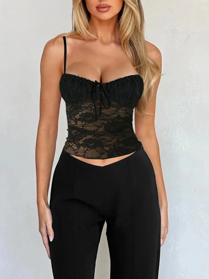 Tanks pour femmes Crop Top Top Lace Slim Cami Tops Tie à cravate Spaghetti Viete de sangle Navel Camisé Camisole Street