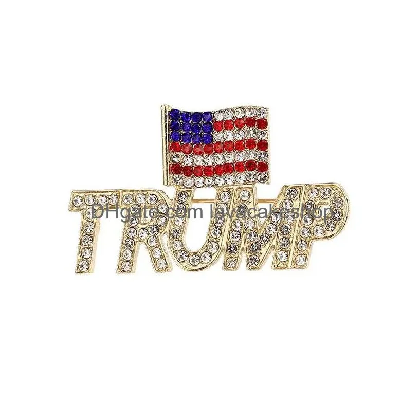 Party Favor Unique Design Trump Rhinestone Brooches For Women Red Heart Letter Coat Dress Jewelry Drop Delivery Dhqmv