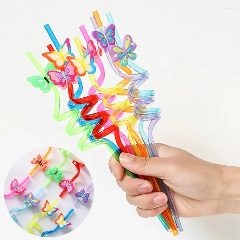 Party Decoration 4/8pcs Butterfly Drinking Straws Reusable For Birthday Straw Baby Shower Girl Supplies