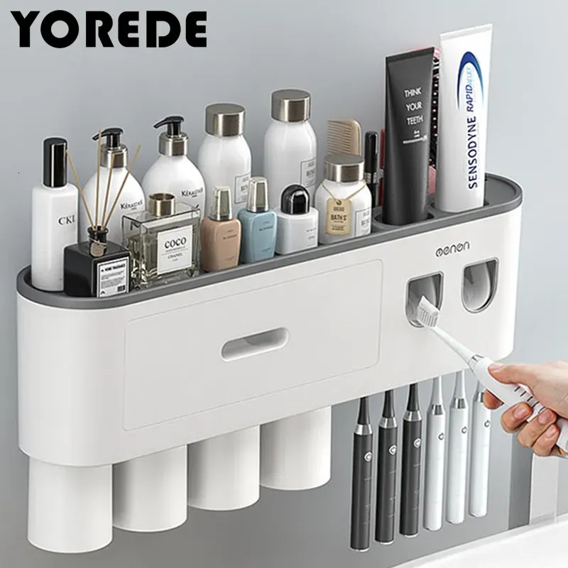 YOREDE Magnetic Toothbrush & Cup Wall Holder – Bathroom Organizer with Toothpaste Dispenser, 26% OFF