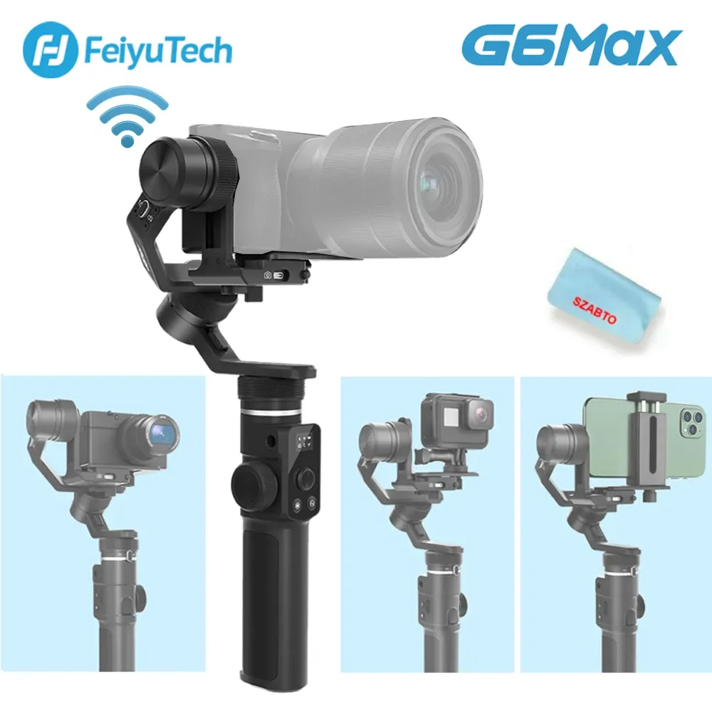 Gimbal Feiyutech G6 Max 3 축 핸드 헬드 미러리스 카메라 카메라 카메라 Gopro Hero 스마트 폰을위한 Gimbal Stabilizer