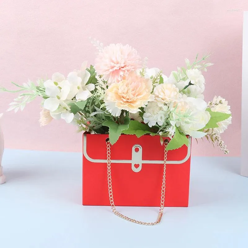 Gift Wrap 1pc Foldable Paper Hand Bag Portable Flower Box Kraft Handbag Wedding Party Packaging For Candy Cake Birthday