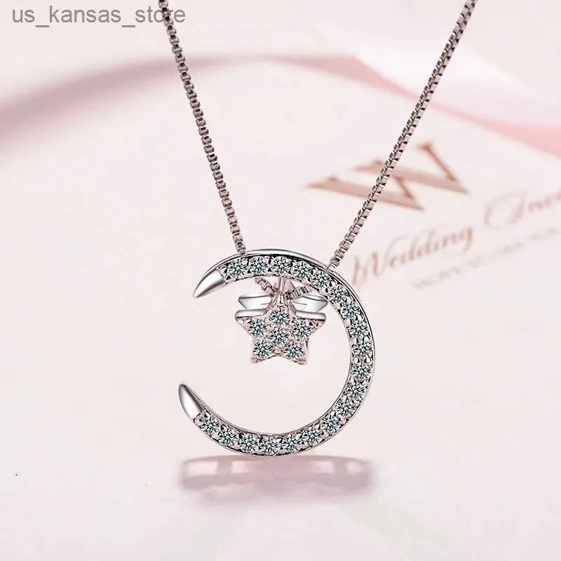 Colliers pendentifs 925 Sterling Silver Star Moon Zircon Nouveau dans le collier pour femmes Offres de créateurs de luxe avec livraison gratuite Gaabou24040wi82