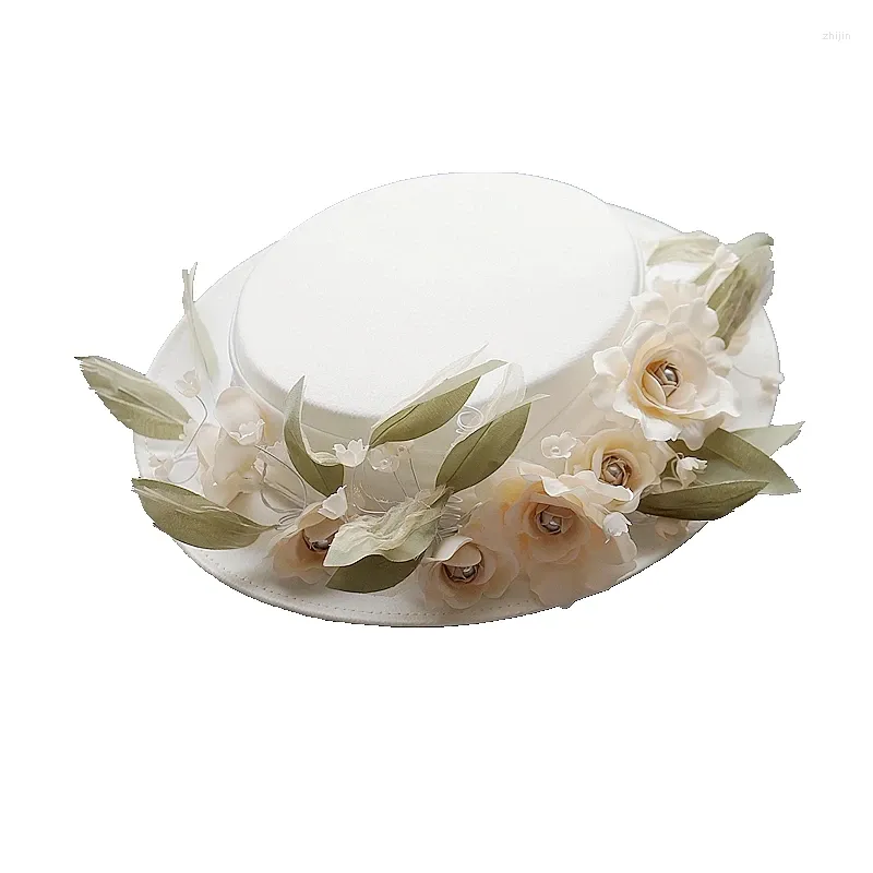 Berretti in stile francese foglie di cappelli da sposa grande fiore foglie decorate con sposa di fascia alta sposa Chruch cocktail party copricapo formale