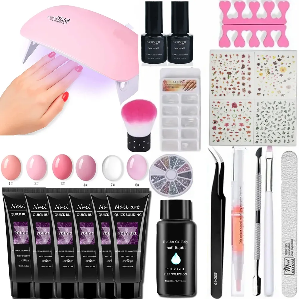 Kits 24pcs امتداد Gel Kit Kit ، Nail Builder Gel Naildence Trial Trial Kit Kit مع مصباح الأظافر المصغرة لمجموعة Art Art Starter Kit