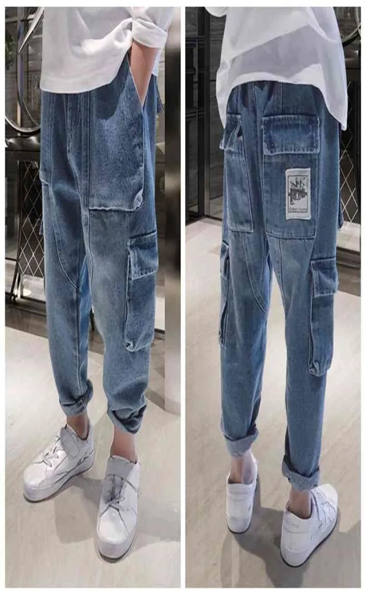 Ragazzi pantaloni sciolti pantaloni di jeans primaverili per bambini coreani abiti da bambino jeans cargo 2 5 8 10 12 14 anni 2108057000795