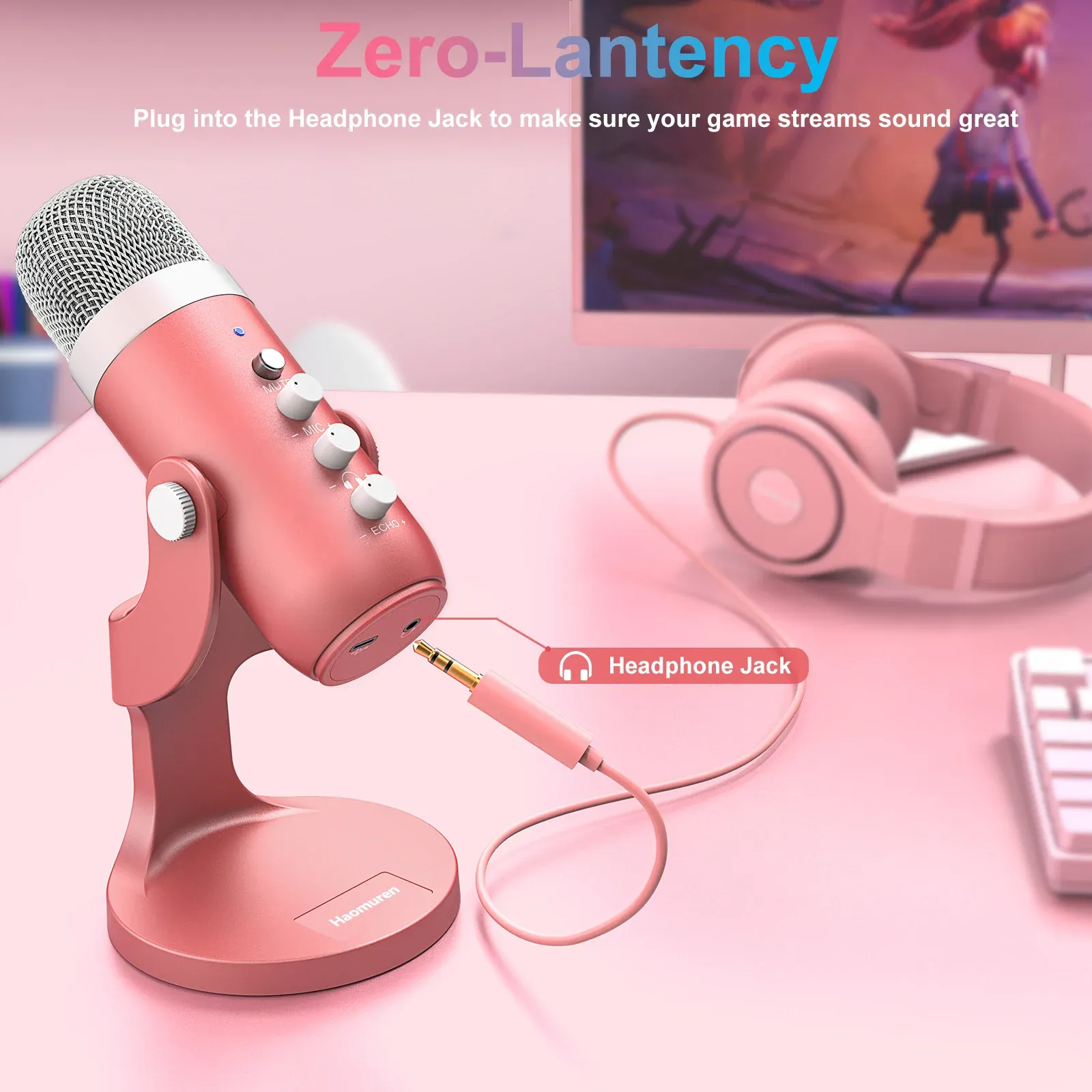 Microphones Professional USB Enregistrement microphone Pink Condenser Mic pour ordinateur portable Streaming Video Gaming YouTube Podcasting Vocals