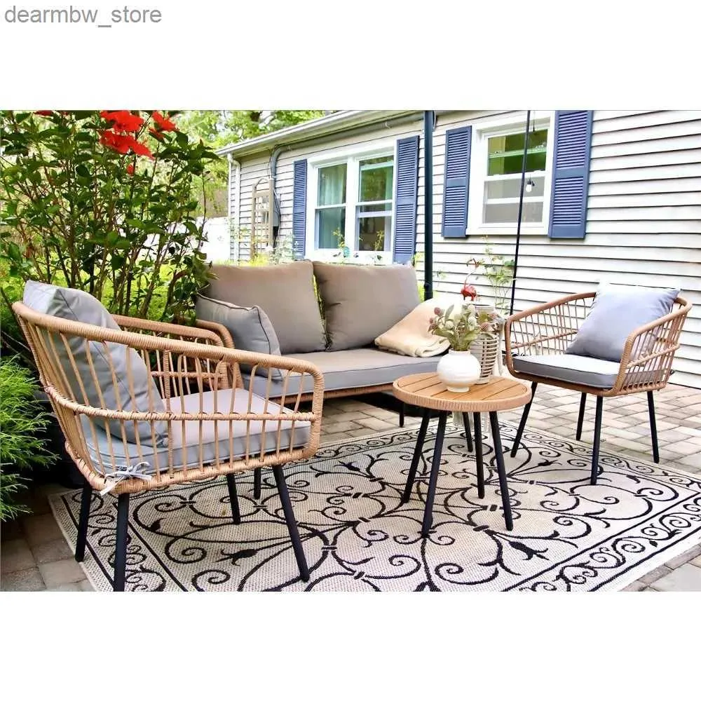 Çadırlar ve barınaklar 4 adet veranda mobilya seti açık hava tüm hava durumu rattan sohbet seti Loveseat sandalyelerle seti masa arka bahçe için yumuşak minderler l48