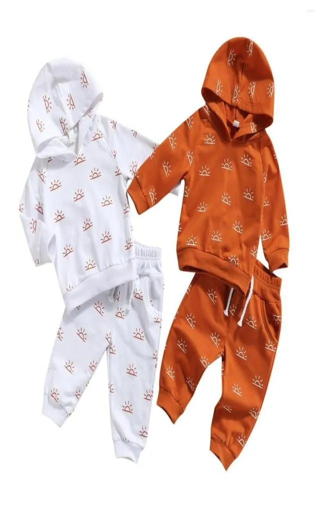 Zestawy odzieży 2PCS Toddlers Spring Outfits Sun Print z kapturem Bluza Bluza z długimi rękawami dla Baby Girl