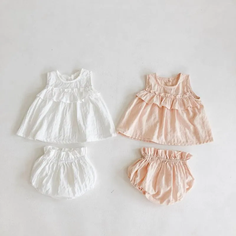 Kläduppsättningar födda babyflickor bomullskläder set ärmlös skjorta shorts spädbarn småbarn frill toppar blommar sommar vår 3-18m