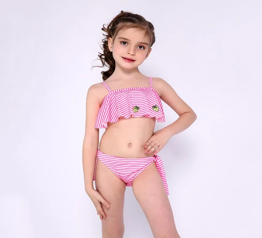 Girls 2piece Blue Pink Swimsuit Suit for Girl039S Color Tritching Print اثنين