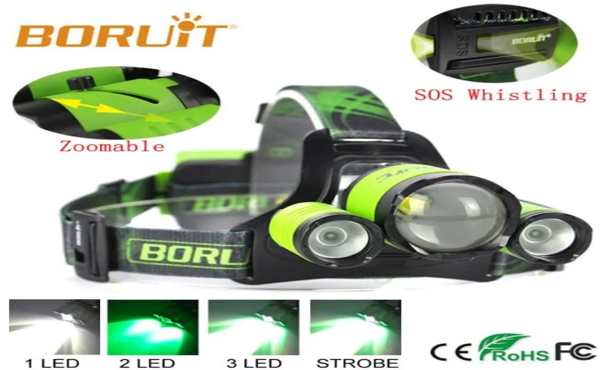 Boruit B22 LED recarregável Zoomable faróis XML22X XPE Lâmpada de cabeça verde Micro USB Head Tocha de pesca Light5504492