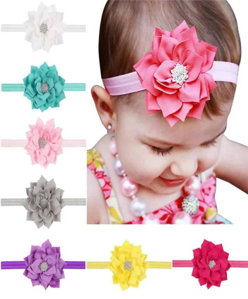 13 kleuren Baby Girls Hoofdbanden Lotus Flower Rhinestone Hoofdband Kinderen Haaraccessoires Hoofdkleding Leuk Lovely Princess Hairban4892260