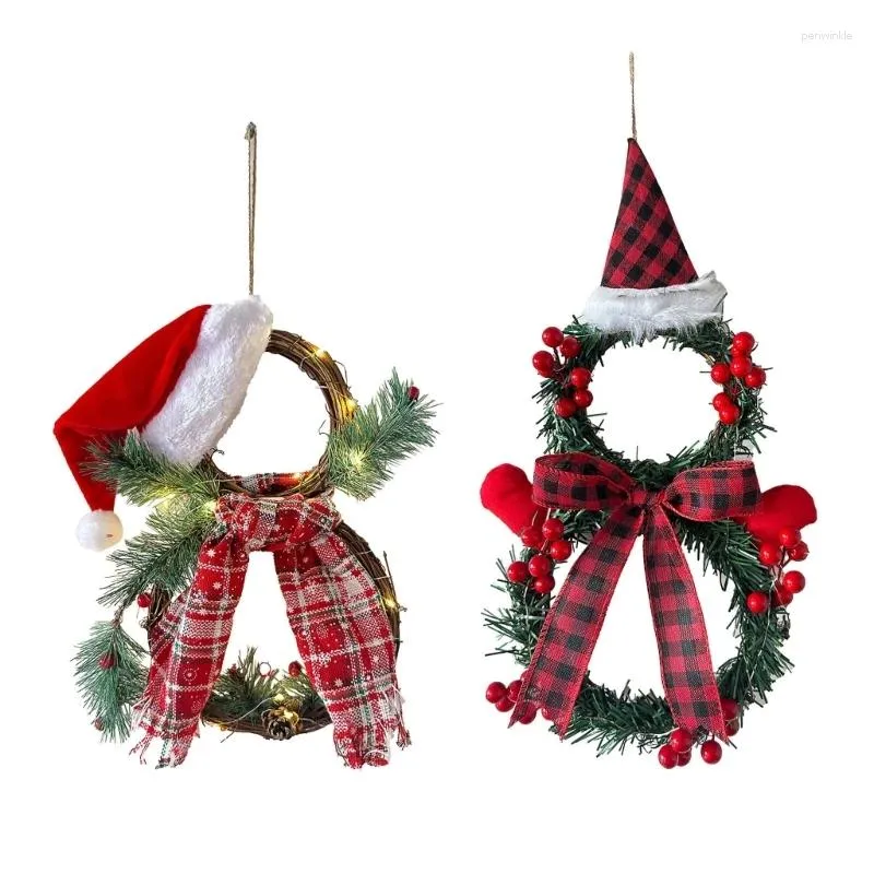 Decorazione per feste Cappello di ghirlanda natalizio con luci festose porta d'ingresso per decorazioni per le vacanze e celebrazioni
