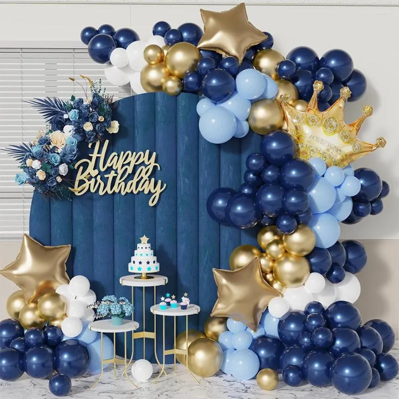 Decoración de fiestas 141pcs Osck Blue Gollon Garland Arch Kit Crown Pentagram Foil Anniversary Anniversary Baby Shower Decoraciones