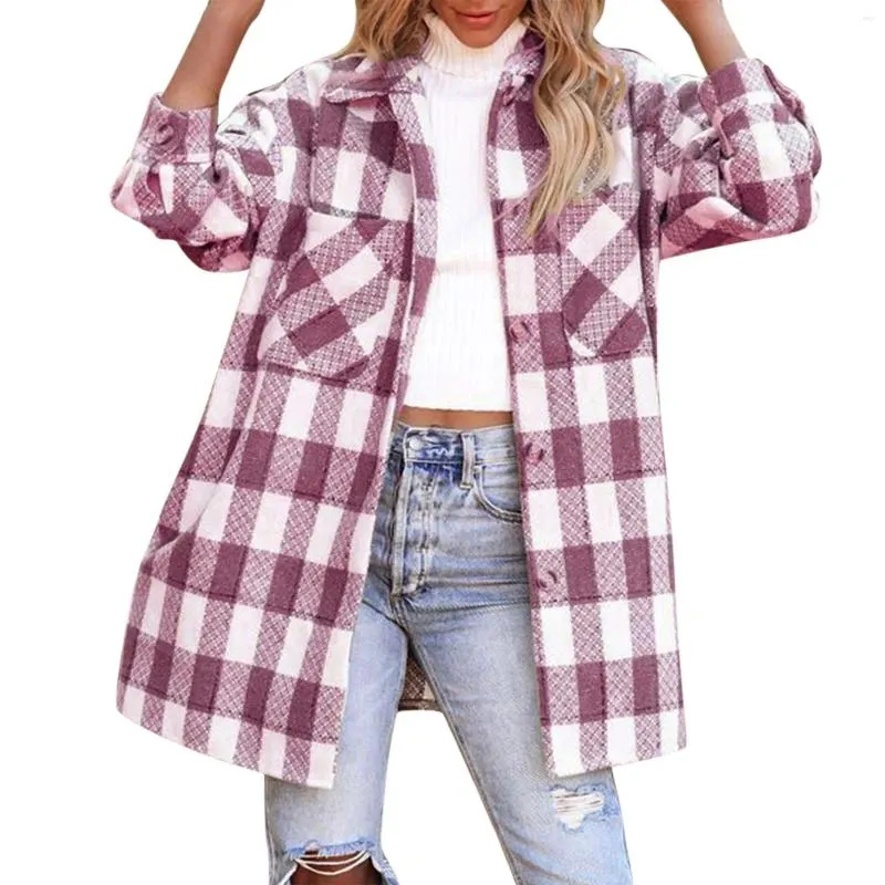 Damesjassen vrouwen plaid winter jassen casual mode werk pocket rapel lengte jas oversized tweed 2024 dik vest vrouwelijk top