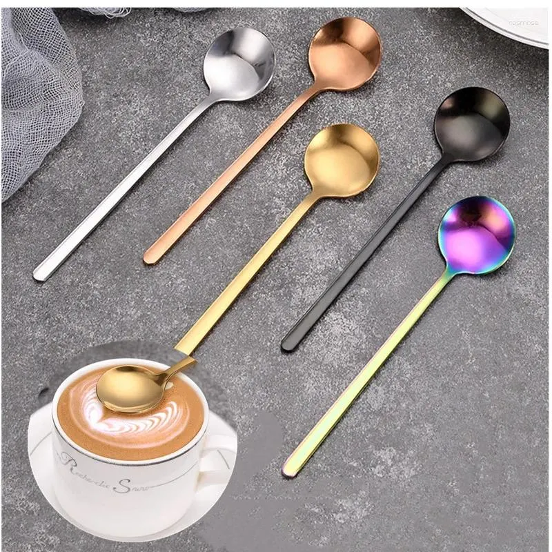 Scoops de café Ladle 304 en acier inoxydable créatif remuant cuillère titane or long manche de manche miel de miel petit rond