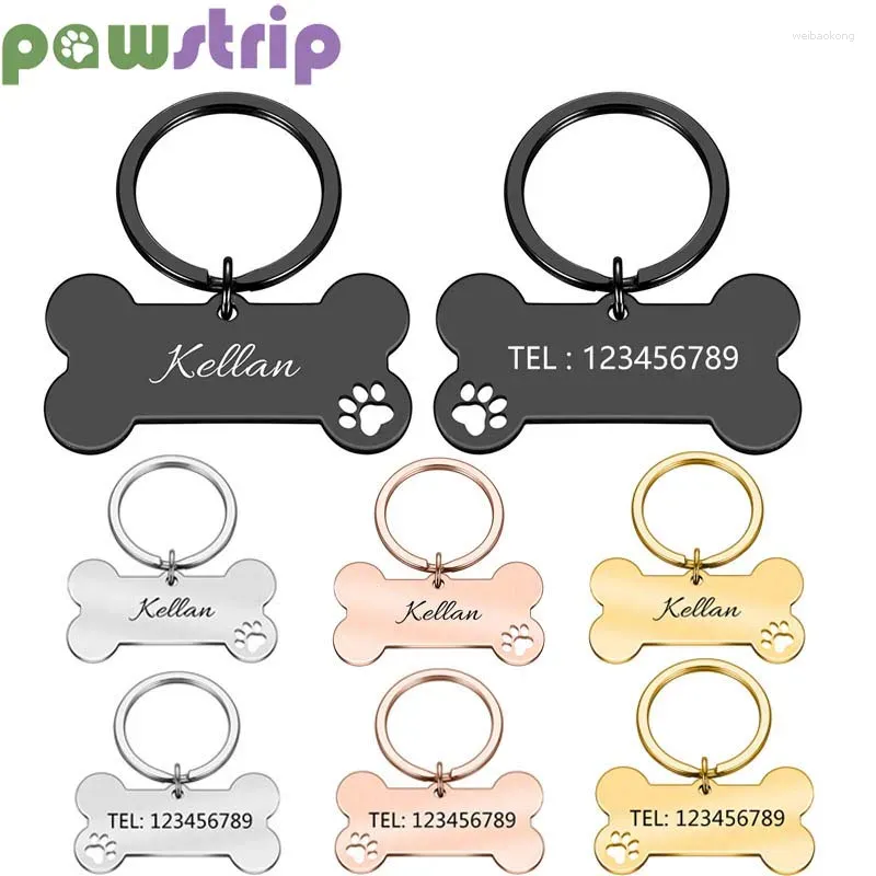 Dog Tag Personalized Pet ID Keychain Engraved Name For Cat Puppy Collar Bone Shape Pendant Keyring Accessories