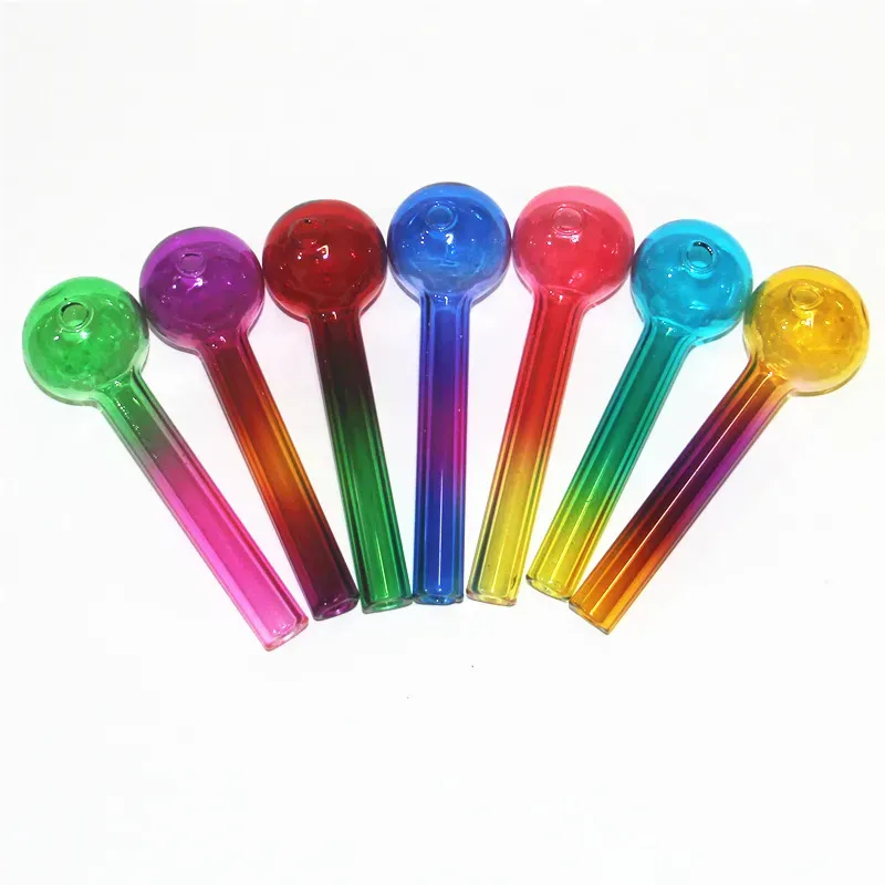 Rainbow pyrex mini 10cm Glass Oil Burner Pipe Colorful high quality glass tubes nail tips smoking pipes