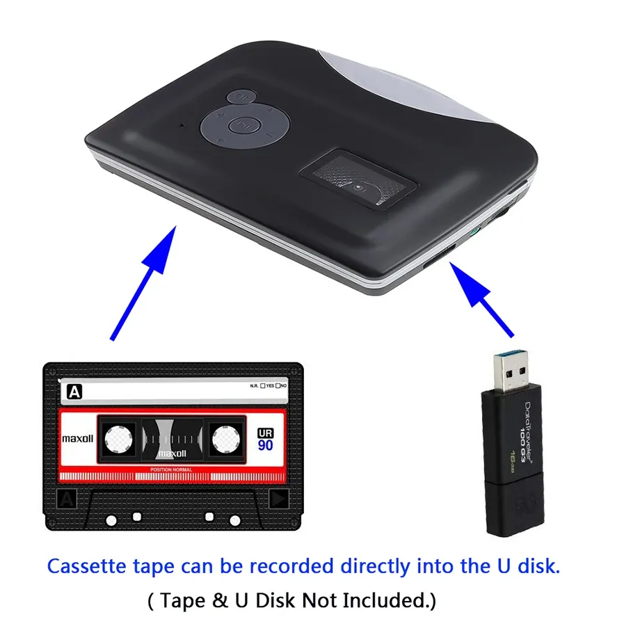 Spelers draagbare cassettespeler tape naar mp3 converter recorder audiospeler convert cassette naar USB Flash Drive met oortelefoon