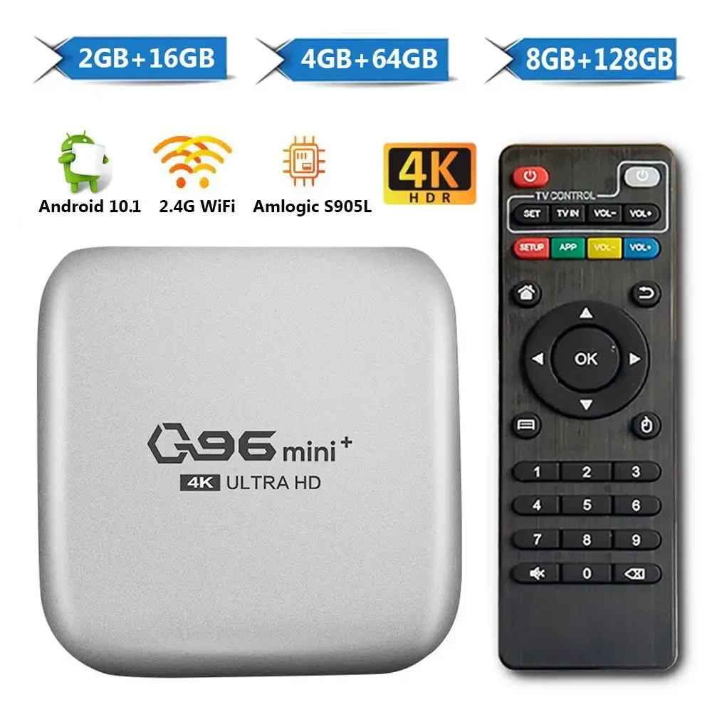 Box 2022 NOWOŚĆ 8 GB+128 GB H.265 Media Player Q96 Mini Plus Smart TV Box Android 10.1 Amlogic S905L Quad Core 2.4G WIFI 4K SET BOX