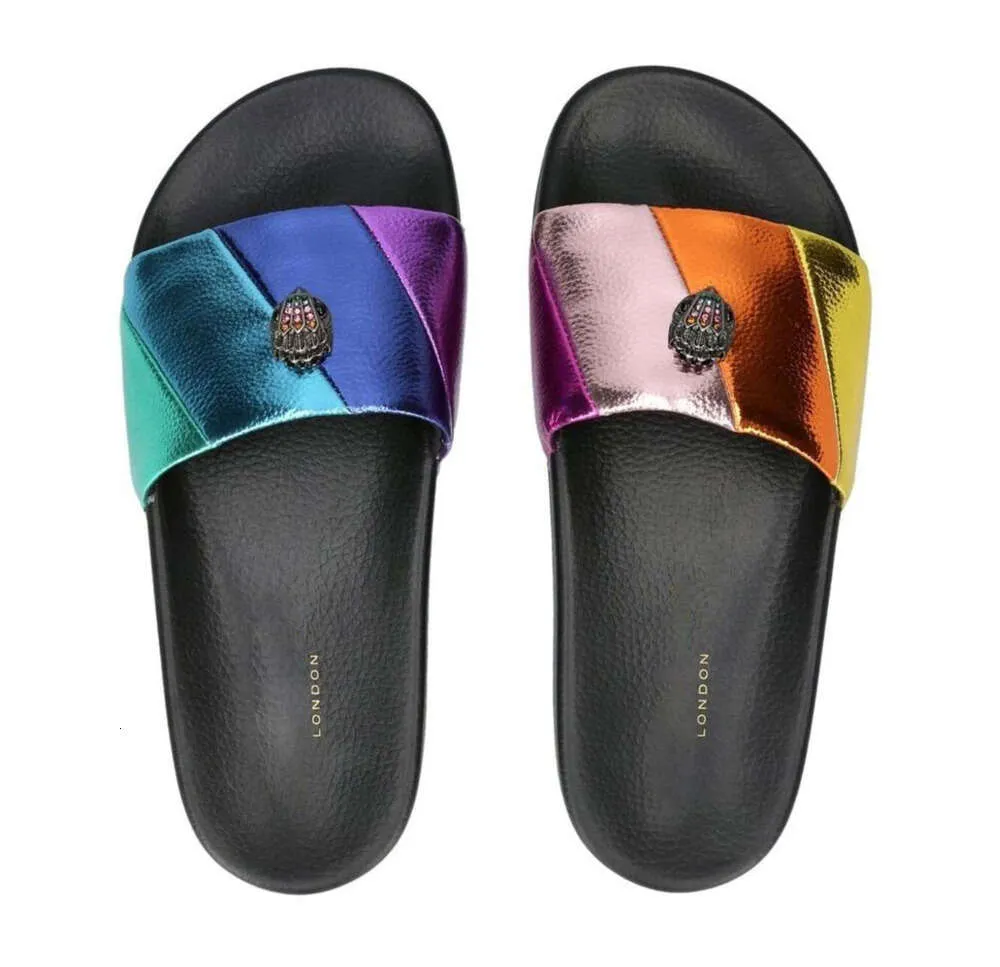 Kurt Geige Slipper Sandale Flachschuh Luxus Designer Folie lässige Schuhe Frauen Slider Eagle Kopf Regenbogen Top -Qualität Maultier Sommer Strand Flip Flop Plattform Slipper Brr