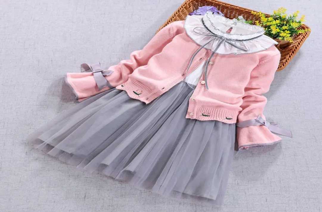 Kinderkleding Set Spring Autumn Girls Longsleved Sweater Cardigan Coatdress 2pcs Pak Kids Winterkleding 3 5 8 10 11year6805045