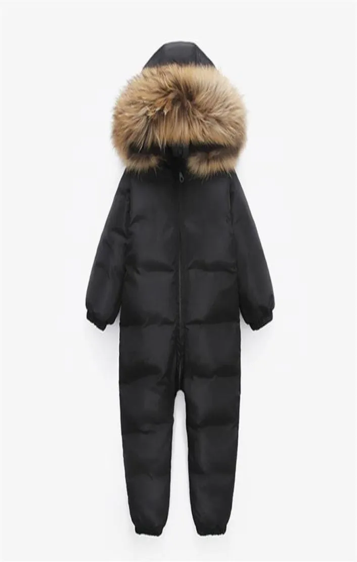 Enfant hivernal russe, canard blanc chaud vers le bas Rompers Enfants de ski extérieur ensembles de nouveau-nés de vêtements pour bébé fille en fourrure à saut à capuche 30 24039722