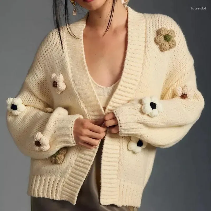 Tejidos de mujer bordados florales para mujeres manga de linterna Juques sueltos 2024 otoño de invierno chic sweaters entrenando
