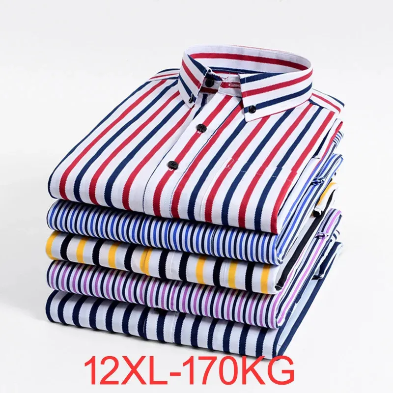 Spring autumn striped shirts cotton men formal long sleeve simple shirt office loose dress shirt plus size 10XL 12XL 52 54 56240325