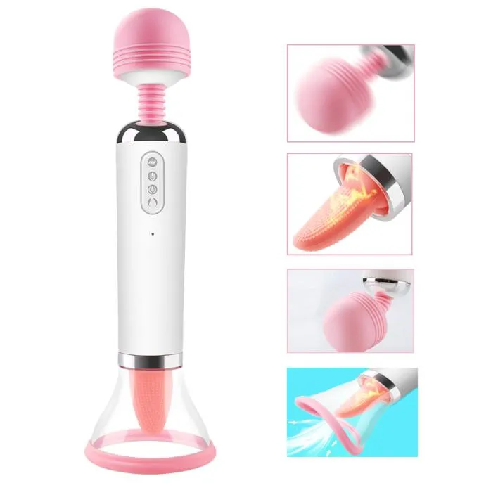 3 em 1 língua lambendo vibrador de sucção para o clitóris feminino aquecimento do estimulador G Vibrador de ponto Big Head Magic Wand Body Massager Y202156399