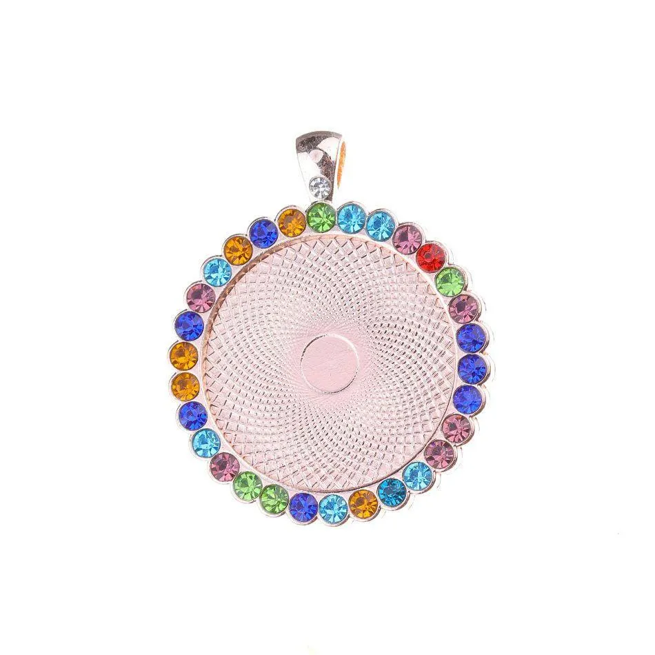 Pendant Necklaces 2021 Sublimation Blank Pendants With Drill Round Shape Women Necklace Tranfer Consumable 25Mm Drop Delivery Jewelry Dhrsn