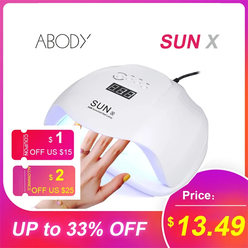 Klänningar Abody Sun X 40W/54W/80W UV -lampa LED Ice Lamps Nail Gel Polish Dryer Manicure Hine For Sunone All Gel Nails Art Curing X9Plus