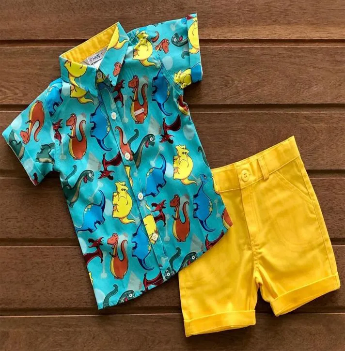 Summer Kids Baby Boy Outfits Gentleman Dinosaur Tshirt Topsyellow Shorts mode barn pojke strandkläder kläder 16y4022038