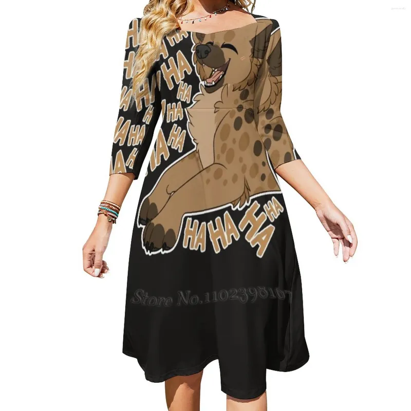 Robes décontractées haha!Robe de cou carrée douce Summer Femmes Elegant Halter Print hyène mignon Yeen haha hah ha hah haha ahaha rire riant