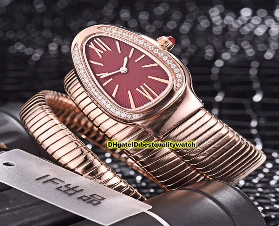 8 kleur goedkope luxe nieuwe tubogas 101911 sp35c6s.2t rode wijzerplaat roségouden kast Zwitserse kwarts lady horloges armband Watch Hoge kwaliteit2040155