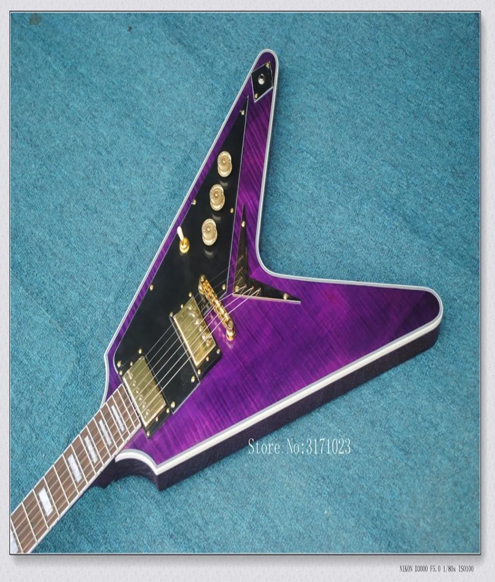 Guitare électrique en forme de vol violet personnalisé avec toute la nouvelle marque Le corps en acajou du corps et du cou être personnalisés 9236510