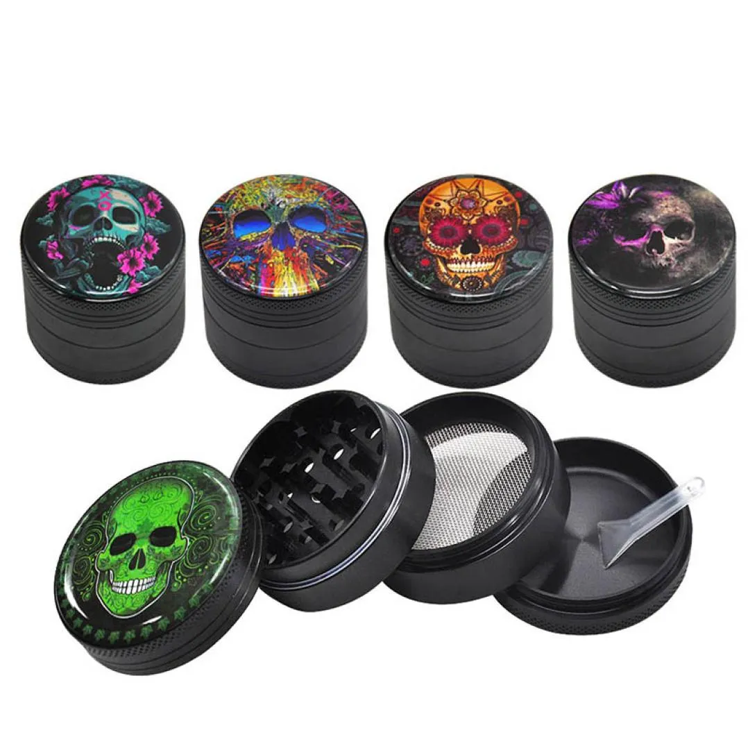 Sugar Skull Pattern Grinder Smoking Multi Flowers Patterned Metal Aluminum Herb Grinders 50MM 4 Piece CNC Teeth Tobacco Herbal Spi5076282