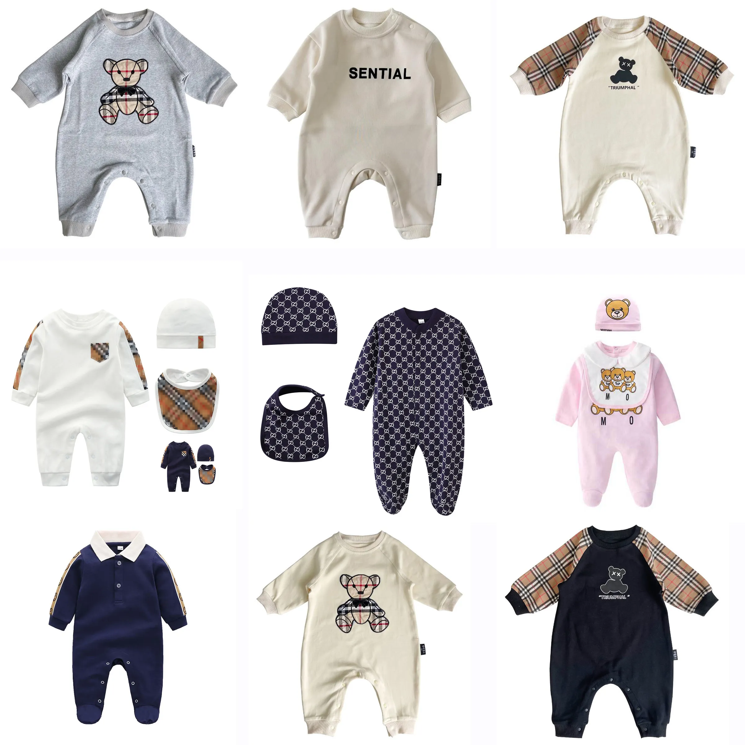 Nyfödda barns designerkläder barn rompers kläder set baby pojkar flickor modedesigner tryck lyx ren bomull långärmad jumpsuit