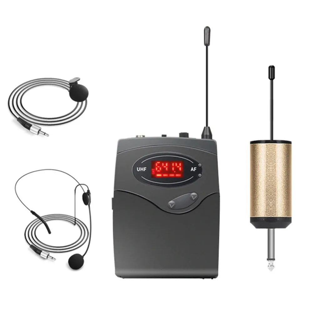 Microphones Wireless Microphone System,Wireless Microphone Set With Headset & Lavalier Lapel Mics Beltpack Transmitter Receiver