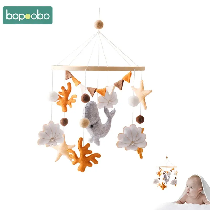 Baby Marine Animals Bed Bell Rattle Born Felt per la culla per neonati Wood Carousel Cot Kid Musical Toy Gift 240408