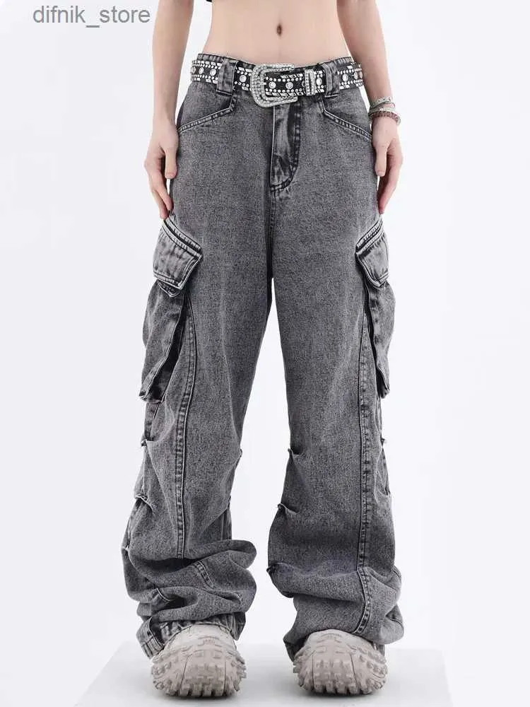 Frauen Jeans 2023 Y2K Strttwear Vintage Grey Plissee Baggy Cargo Jeans Hosen für Frauen Kleidung Straight Lady Hosen Pantn Femme Y240408