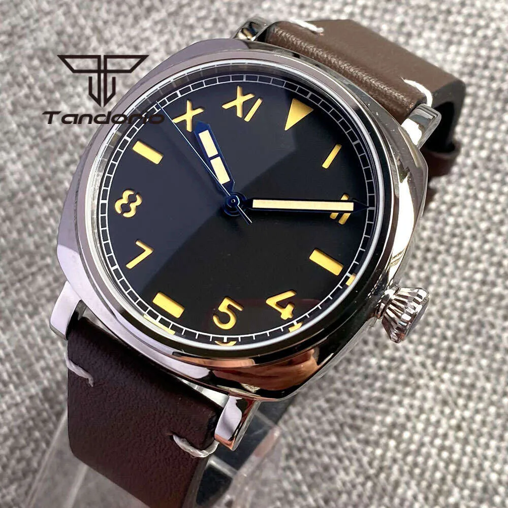 Tandorio 42 -мм NH35A 20BAR POSTED Automatic Men's Sapphire Crystal Black California Dial Cail Teather ремешок