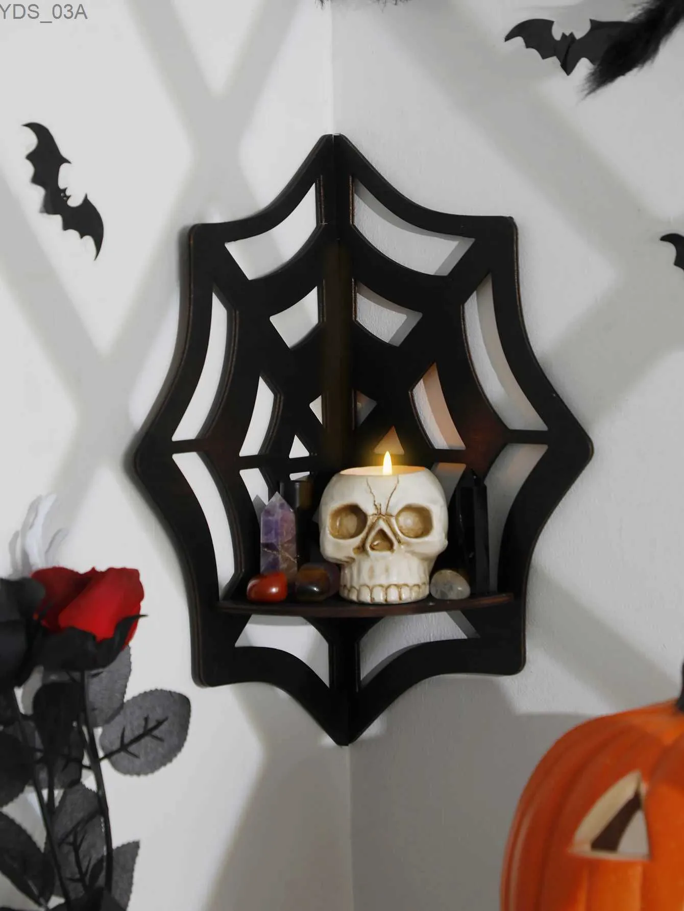 Andra heminredning Spider Web flytande vinkelhyllor Gotiska Halloween Dekorativa vägghängare Crystal Display Racks Kök och hemdekorationer YQ240408